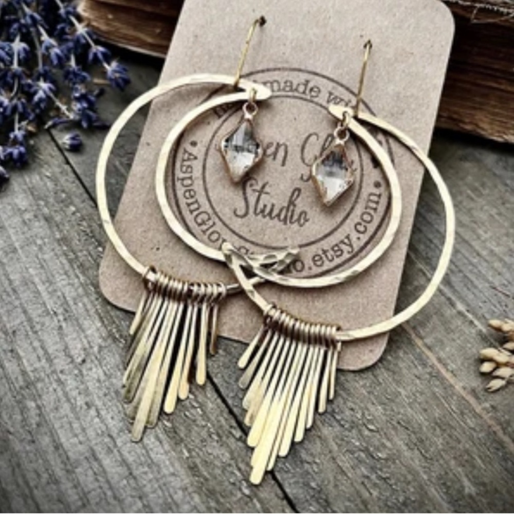 NWT- Crescent moon fringe dangle lightweight statement earrings made in brass